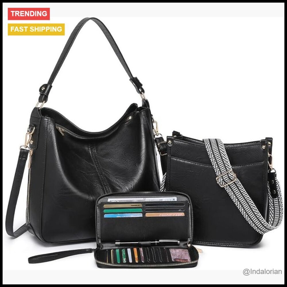 PU Leather Crossbody Bag Set Hobo Tote Shoulder Purse Adjustable Straps Women